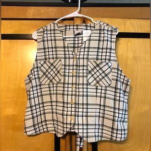 Vintage Cotton Plaid Women’s Sleeveless Crop Top, Size XL